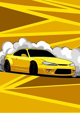 Yellow Car Drifting with Smoke