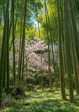 Cherry Blossoms Bamboo Forest