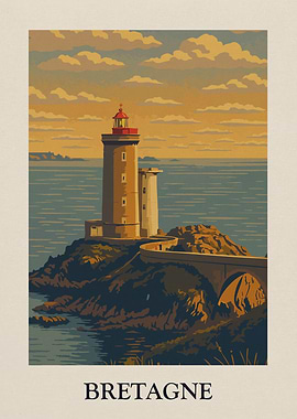Bretagne Lighthouse Coastal Scene