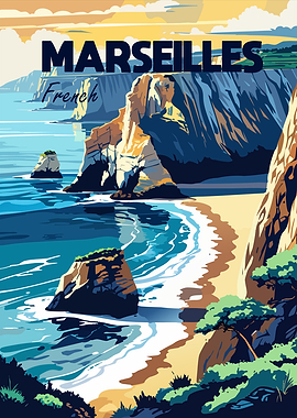 Marseilles French Coastline Travel Poster
