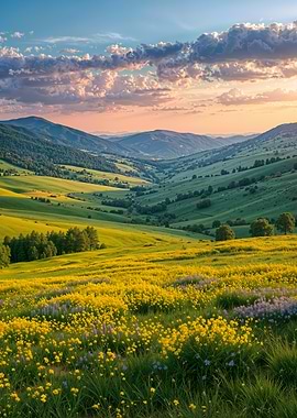 Mountain Valley Wildflowers at Sunset