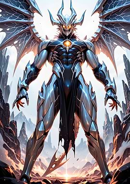 Winged Demon Warrior in Fantasy Landscape