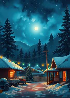 Winter Village at Night