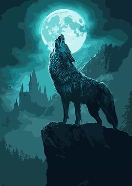 Wolf Howling at the Moon Pixel Art