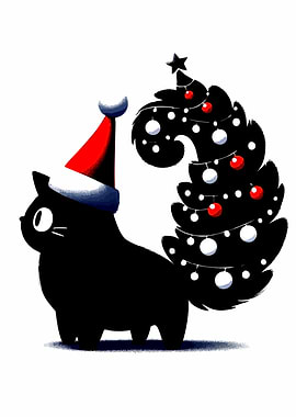 Christmas Cat with Tree Tail