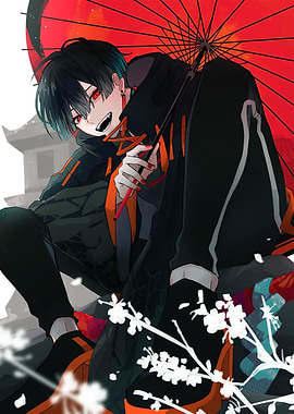 Anime Boy with Red Umbrella