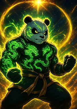 Muscular Panda Warrior Dragon Markings