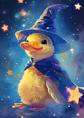 Duckling Wizard in Starry Night