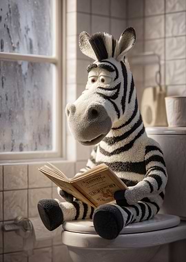 Zebra Reading on Toilet