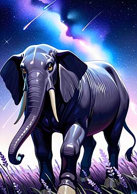 Elephant under starry night sky