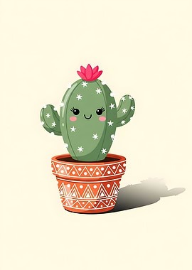 Cute Cartoon Cactus in Pot