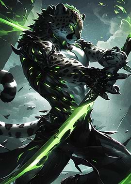 Anthropomorphic Jaguar Warrior Glowing Sword