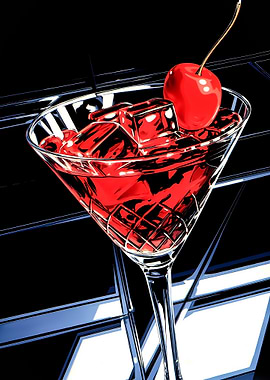 Red Cocktail with Cherry and Ice