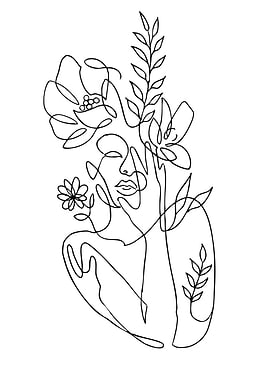 Woman with Flowers Line Art