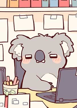 Cartoon Koala Working at Desk