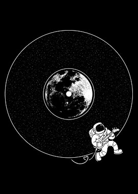 Astronaut Guitarist on Space Vinyl Record
