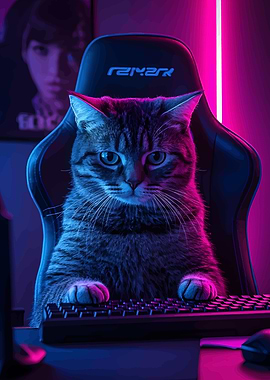 Gamer Cat in Neon Lighting