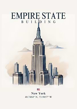 Empire State Building Watercolor Illustration
