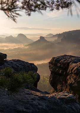 Misty Mountain Landscape at Sunrise