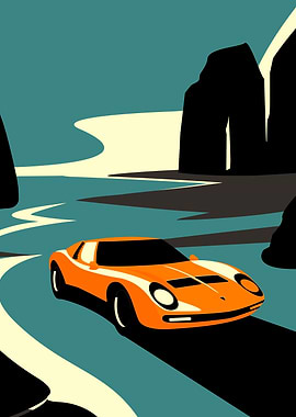 Orange Sports Car on Winding Road