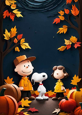 Peanuts characters in autumn scene