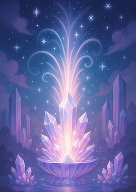 “Celestial Crystal Fountain – Luminous Fantasy Energy Bloom”