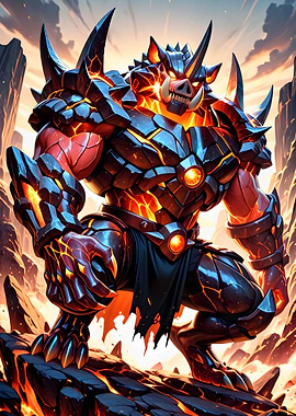 Armored Boar Warrior on Lava Rock