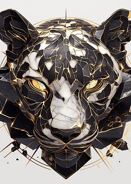 Abstract Black and White Panther Head