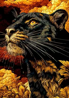 Black Panther Portrait with Golden Accents
