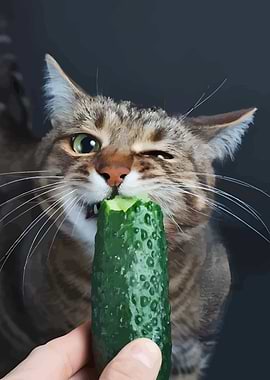 Cat eating cucumber