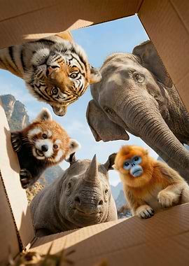 Animals Looking into a Box