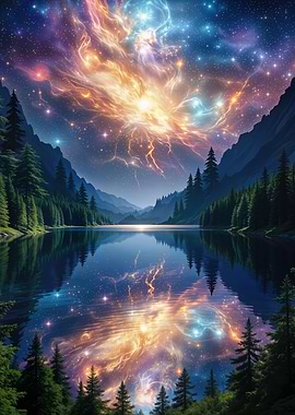 Lake Reflection of Nebula and Stars