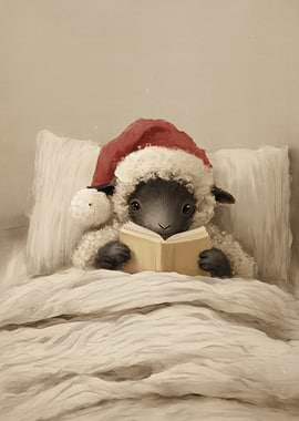 Christmas Sheep Reading in Bed
