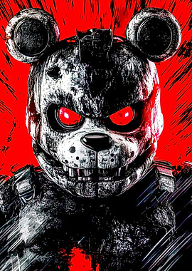 Creepy Robotic Bear with Red Eyes