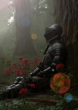 Knight in Armor Resting in Forest