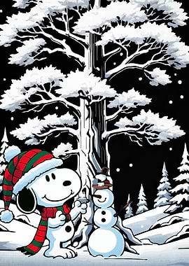 Snoopy and Snowman Winter Scene