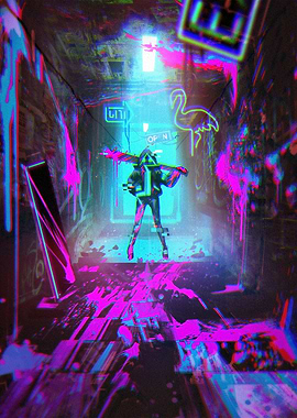 Cyberpunk Alleyway with Neon Figure
