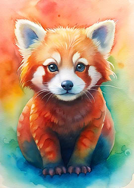 Watercolor Red Panda Portrait