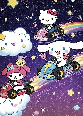 Sanrio Characters Go-Kart Racing in Space