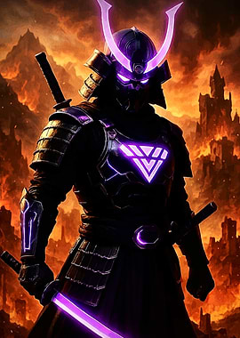 Cyberpunk Samurai Warrior Glowing Accents