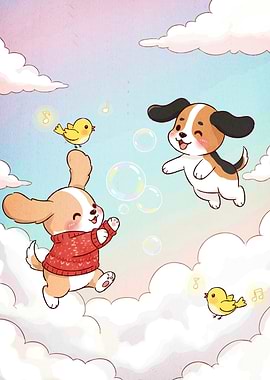 Cartoon Dogs Playing Sky