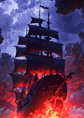 Burning Pirate Ship Digital Art