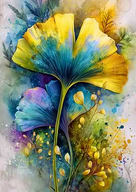 Ginkgo Leaves Watercolor Painting