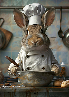 Rabbit Chef Mixing in Kitchen