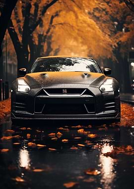 GT-R car in Autumn Rain