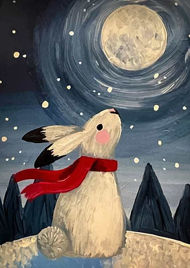 Rabbit under the moon painting