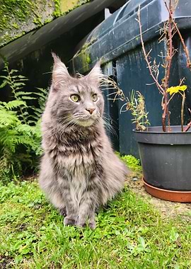 Majestic Maine Coon Cat Portrait Outdoors