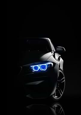 Sleek Car with Blue Headlights
