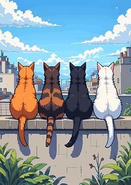Four Cats on a Wall