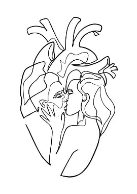 Heart Kiss Line Art